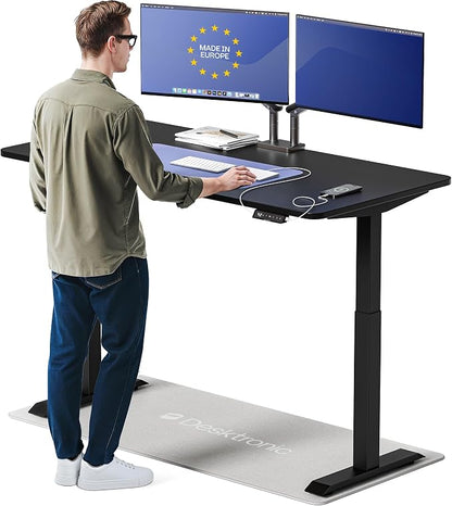 Desktronic HomeOne Standing Desk 60x30 — Ergonomic Sit Stand Home Office Desk, Made in Europe, Electric Dual Motor Height Adjustable, USB & USB-C Charging, Wobble-Free, Touchscreen, 3 Memory Presets