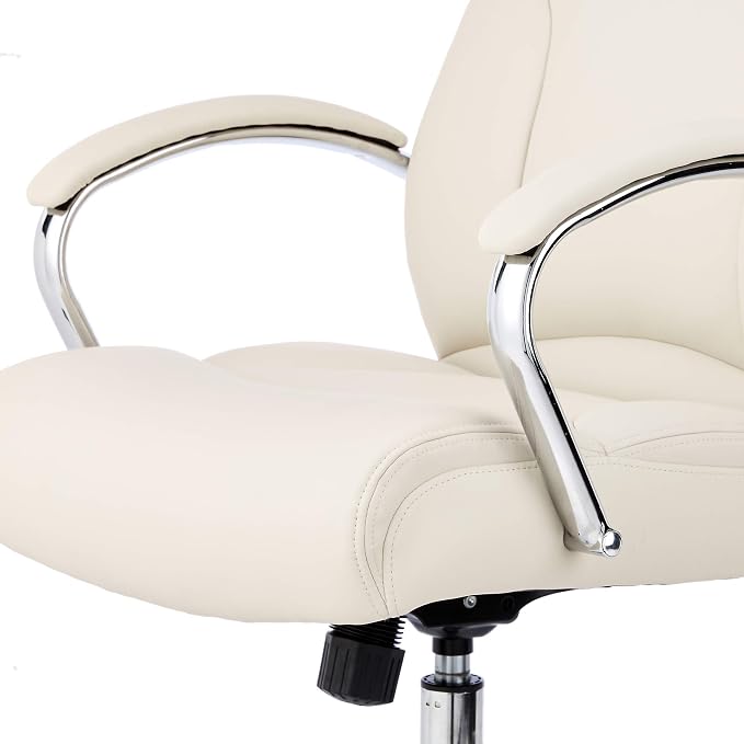 Amazon Basics Executive Desk Chair with Easy Assembly, Adjustable Height, 275lb Capacity, Oversized Cushion, 29.13"D x 25.2"W x 43.11"H, Ivory Bonded Leather