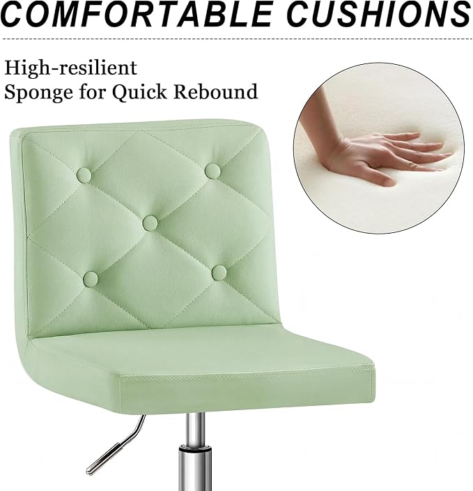 VECELO PU Leather Mid-Back Armless Vanity Chair Adjustable Height 360° Rolling Swivel for Home Office Work