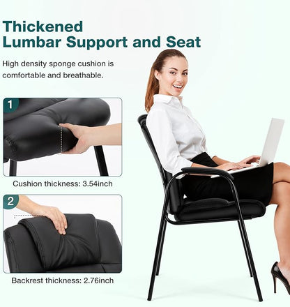 OLIXIS Waiting Room Chair, Leather Office Desk Reception Guest Stationary Side Chairs with Padded Arms for Home Conference Lobby Area Meeting Church Medical Clinic Elderly Student