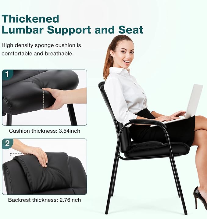 OLIXIS Waiting Room Chair Set of 2, Leather Office Desk Reception Guest Stationary Side Chairs with Padded Arms for Home Conference Lobby Area Meeting Church Medical Clinic Elderly Student