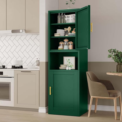 pozdeg 67" Tall Narrow Storage Cabinet, Metal Bathroom Cabinet with 2 Doors & 4 Adjustable Shelves, Freestanding Slim Pantry Organizer for Bathroom Kitchen Living Room (Green)