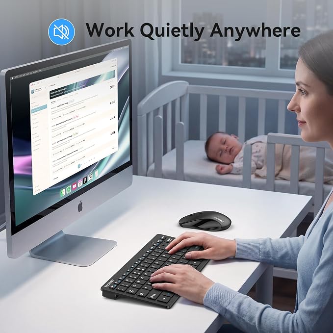 TECKNET Wireless Keyboard and Mouse Combo, 2.4G Mini Cordless Computer Keyboard and Mouse Set, Silent Adjustable 1600 DPI, Quiet Click, Lag-Free for Computer, Laptop, PC, Windows, Mac, Chrome OS