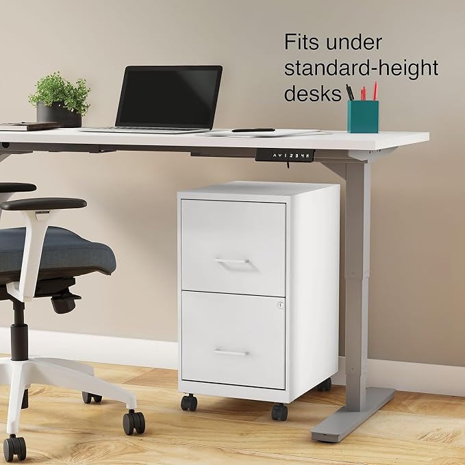 STAPLES Mobile Pedestal File Cabinet with Wheels, 2-Drawer, Letter/Legal Compatible, Locking, White