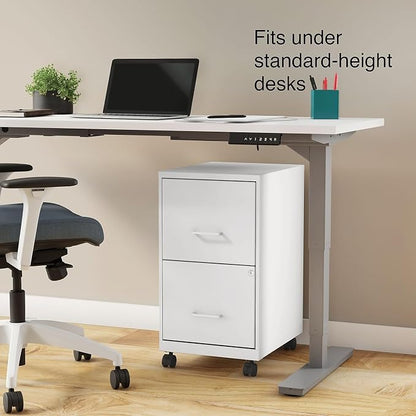 STAPLES Mobile Pedestal File Cabinet with Wheels, 2-Drawer, Letter/Legal Compatible, Locking, White