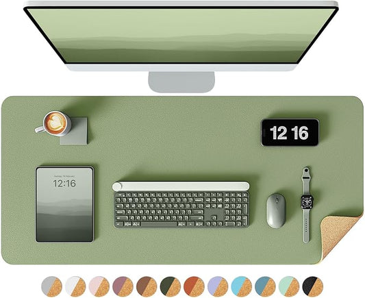 YSAGi Double-Sided Desk Pad, 35.4"x17"Leather Desk Mat, Eco Cork Desk Pad Protector,Large Mouse Pad,Waterproof Desk Blotter for Office/Home(Bamboo Green)