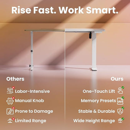 HUANUO 43 x 24 inch Electric Standing Desk Adjustable Height, 4 Memory Height Settings, Sit Stand Up Desk for Home Office & Computer Workstation, White