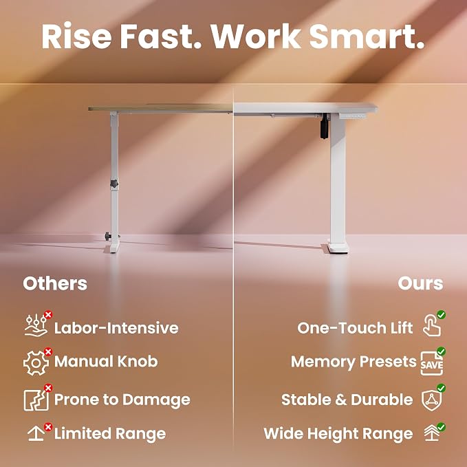 HUANUO 63 x 28 inch Electric Standing Desk Adjustable Height, 4 Memory Height Settings, Sit Stand Up Desk for Home Office & Computer Workstation, White