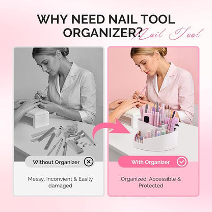 MelodySusie Nail Drill Holder and Nail Art Tools Storage Box, Large Capacity Sturdy Desk Organizer for 3/32" Nail Drill Bits, Nail Tech Supplies Container for Acrylic Salon & Home, White