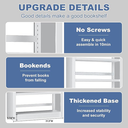 VASAAOSD Metal Bookshelf - Adjustable White Bookcase, 5 Tier Book Shelf, Heavy Duty Sturdy Book Case, Modern Bookshelves and Bookcases for Home Office, Living Room, Bedroom, Library(69" H)