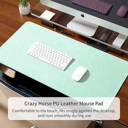 Desk Pad Soft PU Leather Large Mouse Pad Laptop Computer Desk Mat Table Blotter Flat Smooth Waterproof Non-Slip Desktop Protector Write Pad for Office and Home (Light Green, 60x35cm)