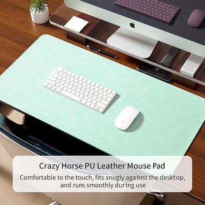 Desk Pad Soft PU Leather Large Mouse Pad Laptop Computer Desk Mat Table Blotter Flat Smooth Waterproof Non-Slip Desktop Protector Writing Pad for Office and Home (Light Green, 90x43cm)