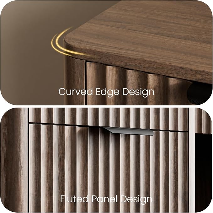 58" Fluted Home Office Desks with Storage, Modern Executive Desk Computer Desks with 5 Drawers & Cabinet, Wood Work Desk File Drawer for Office, Bedroom, Study, Living Room, Walnut