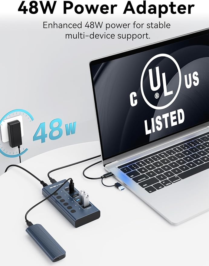 Powered USB 3.2 Hub, ACASIS 6 Ports USB 3.2 Hub(3 USB-A 3.2 Ports + 3 USB-C 3.2 Ports), Aluminum USB Hub Powered with 48W Power Adapter, USB Hub for PC/Laptop, Computer, Flash Drive, Printer, Camera