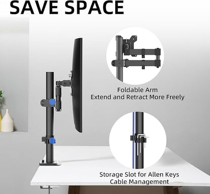 Bracwiser Monitor Mount Single Fully Adjustable Arm Fits One Screen 13-32 inch 22lbs for Monitor Computer Screen 13 15 17 19 20 22 23 24 26 27 30 32 inch VESA 75 100 (MD7421)