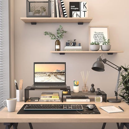 WESTREE Dual Monitor Stand Riser - 2 Shelf Computer Stand with Adjustable Length and Angle, Desktop Organizer for 2 Monitors