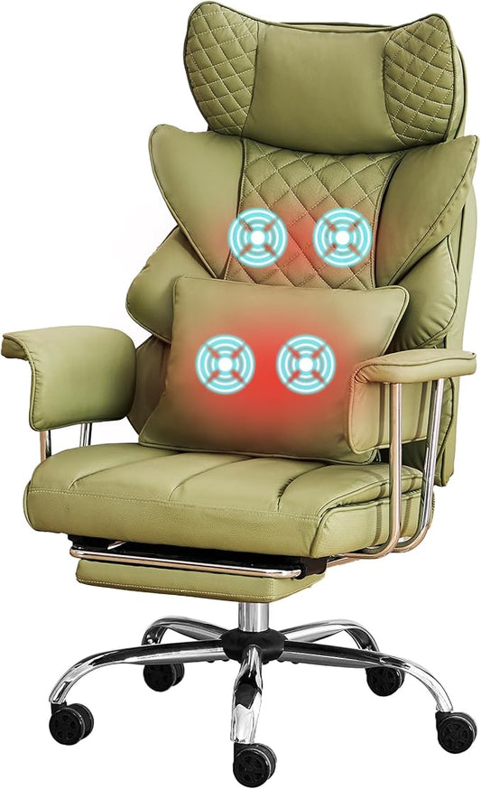 DYHOME 500 lbs Reclining Massage Office Chair with Foot Rest, Kneading Massage Home Office Chairs, High Back Office Desk Chair, Thicker Cushion, Big and Tall Ergonomic Chair for Heavy People, Green