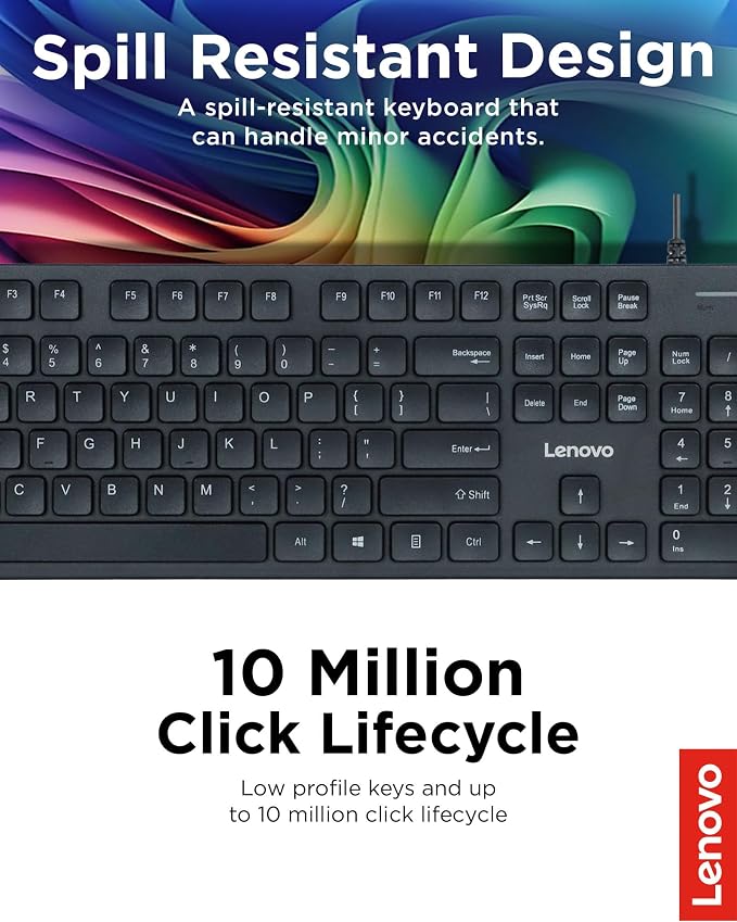 Lenovo 305 Wired USB-C Keyboard with Numeric Keypad, Full Size Keyboard, Slim Design, Black, USB-C Connectivity, Dedicated Function & AI Keys, for Gaming PC, Laptop, Desktop, Tablet, Home Office