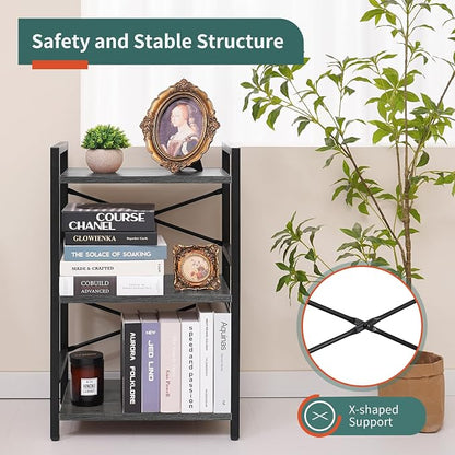 Yoobure Bookshelf Small Book Shelf, Solid Industrial 3 Tier Shelf Bookcase, Short Book Case for Bedroom, Living Room, Office Home, Small Spaces, Easy Assembly Charcoal Gray