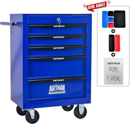 RYH 5 Drawers Rolling Tool Chest - 13" D x 20.9" W x 30.5" H Heavy Duty Mobile Tool Cart with Locking Wheels & Ball Bearing Drawers, Garage Tool Storage Cabinet (Blue, 5 Drawers)