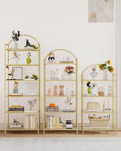 Hzuaneri Bookcase Bookshelf, Tempered Glass Bookshelves, Slim Shelving Unit for Bedroom, Bathroom, Home Office, Steel Frame, 4 Tier Gold BC21499G