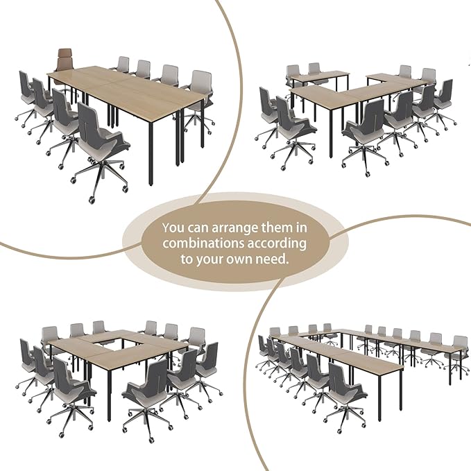 Bonzy Home Conference Tables 8ft Office Computer Desk for Meeting Room Study Writing Printer Podcast Table for 4-8 People Rustic Natural 2PCS 94.4"x23.6"x29.5"
