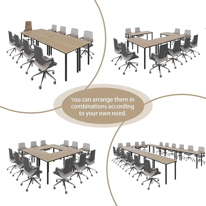 Bonzy Home Conference Tables 18ft Office Computer Desk for Meeting Room Study Writing Printer Table Meeting Seminar Table for 20 People Rustic Vintage Natural 8PCS 220.4"x47.2"x29.5"