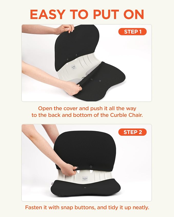 curble WIDER COVER, Detachable Cover for Teenager Chair, Ergonomic Chair Back Support and Lumbar Support (Cover Black)