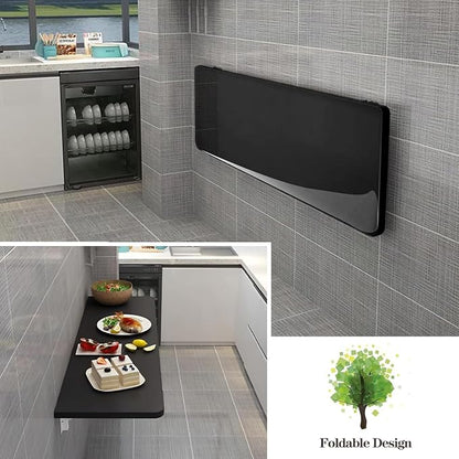 Wall Mounted Folding Table,Black Floating Desk for Small Spaces,Stainless Steel Bracket Laundry Folding Table,Wall Folding Desk,Home Bars and Dining Establishments(80X50cm/31.5"×19.7")