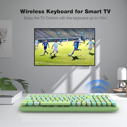 MOFII Wireless Bluetooth Keyboard for Mac, iPad, iPhone, PC, Laptop & Android, Connect up to 3 Devices Simultaneously, Portable 100-Key Typewriter Retro Round Keycaps Keyboard Green