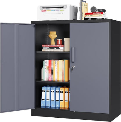 Metal Tool Storage Cabinet with Doors and Adjustable Shelves,Lockable Steel Cabinet for Garage,Home,Office and School Assembly Required(Grey)