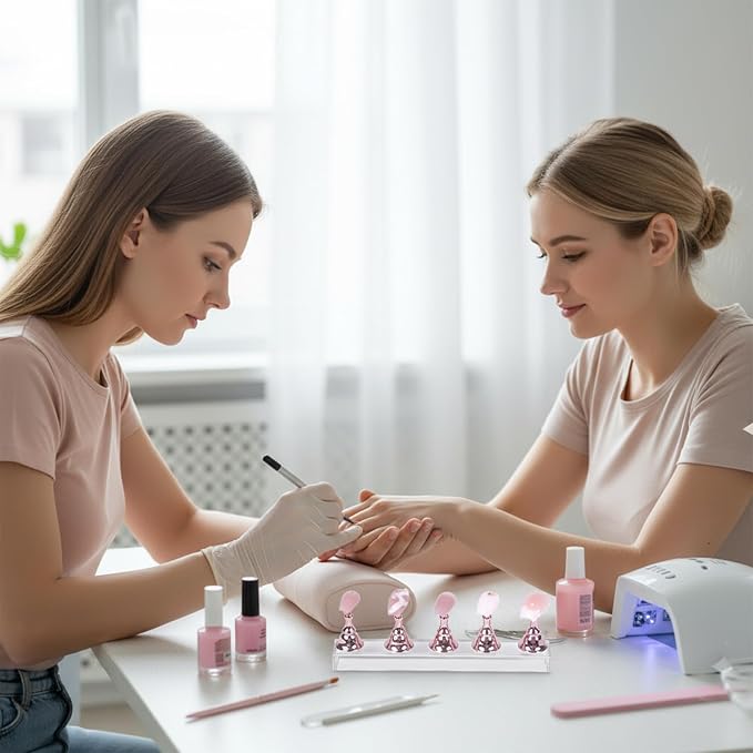 JUSTOTRY 4 Sets Pink Nail Painting Practice Stand With 1M Double-sided Tape Acrylic Fake Nail Art Holder For Press Ons Magnetic Nail Display Design Tools Kit Accessories For Home Diy Salon Supplies