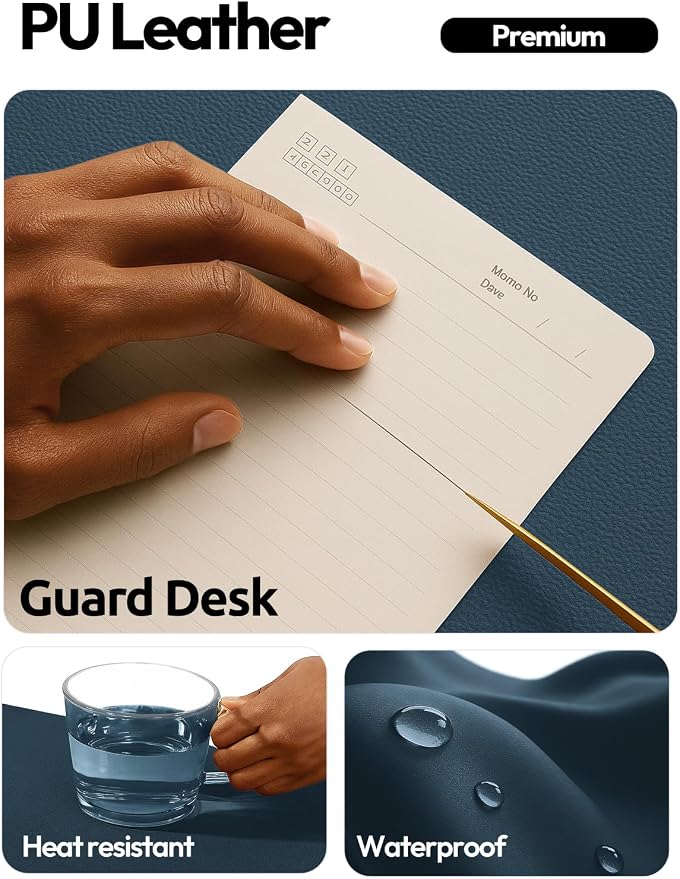YSAGi Leather Desk Protector, Office Mat, Large Mouse Mat, Non-Slip PU Leather Blotter, Laptop Pad, Waterproof Writing Pad for Office and Home (Dark Blue, 31.5" x 15.8")
