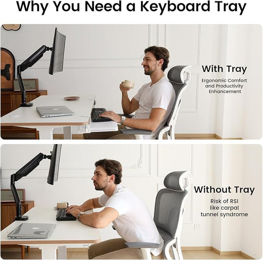 NearHub Large Keyboard Tray Under Desk Slide Out with Extra Sturdy C Clamp Mount System,26'' (30'' including Clamps) x11 Slide-Out Keyboard Drawer Under Desk for Typing,Keyboard Mouse Tray,White