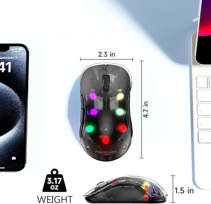 memzuoix 2.4G LED Wireless Mouse, Rechargeable Ergonomic Mouse with Detachable Cover, 1200 DPI Portable Optical Computer Mouse with USB Receiver for Laptop, PC, Desktop and MacBook, 5 Buttons-Black