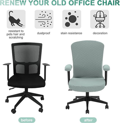 Tatuo 3 Pcs Computer Office Chair Cover Universal Rotating Chair Slipcovers Protector Removable Washable Office Armrest Covers with Zipper for High Back Seat Backrest(M,Argyle,Green)