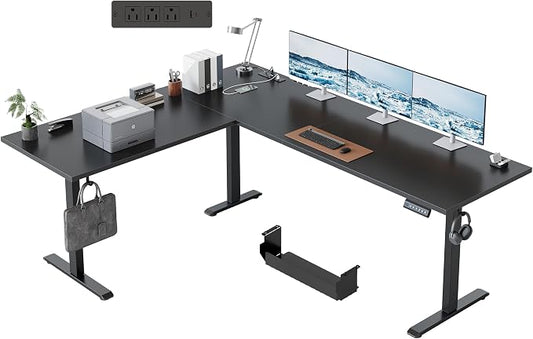 Klicelor L Shaped Standing Desk 75 x 61 Inch,Electric Height Adjustable Corner Desk with Cable Management & Power Outlets, Ergonomic Sit Stand Up Computer Table for Home Office,Black
