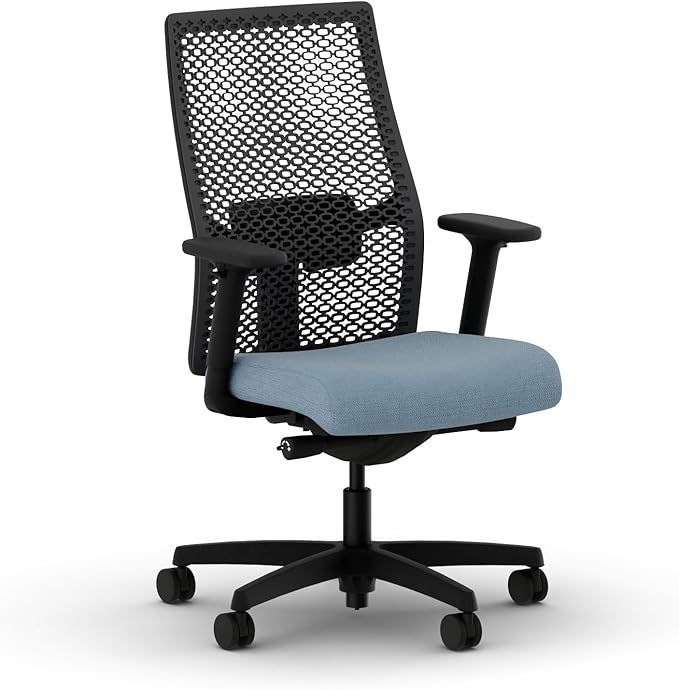 HON Ignition 2.0 ReActiv Ergonomic Office Chair, Mesh Desk Chair with Lumbar Support, Advanced Synchro‑Tilt, Height and Width Adjustable Arms, Swivel Wheels, Black Frame, Blue
