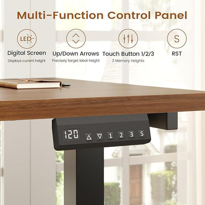 SEDETA L Shaped Electric Standing Desk with 7 Drawers, 63"×55.1" Height Adjustable Stand Up Desk with Power Outlets, 28.3"-47.2" Sit Stand Desk with Storage Shelves, 3 Memory Presets, Black + Brown