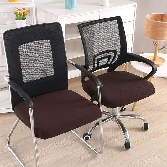 Smiry Stretch Jacquard Office Computer Chair Seat Covers, Removable Washable Anti-dust Desk Chair Seat Cushion Protectors - Chocolate