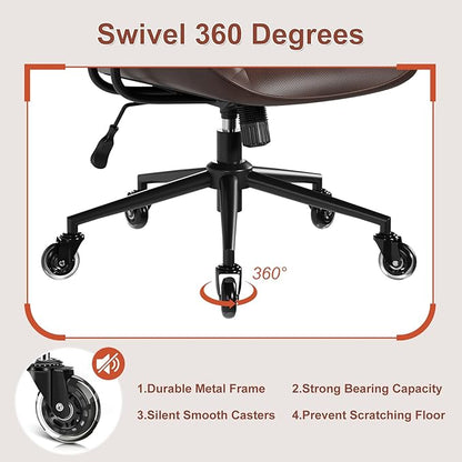 BFZ Home Office Desk Chair, Adjustable Comfy Office Chair with Wheels,Leather Office Chair with Removable Armrests, Office Desk Chair with Lumbar Support for Home Office or Workspace, Dark Brown