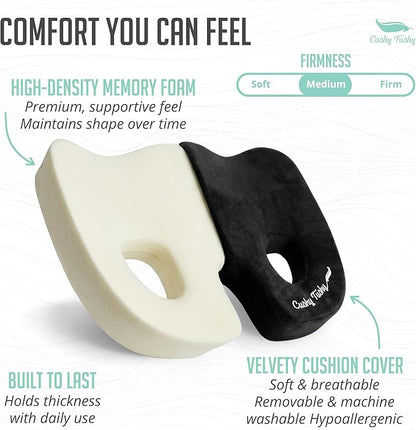 Cushy Tushy Premium Foldable Piriformis Seat Cushion - Piriformis Pain and Sciatic Pain Relief Cushion - for Home & Office Use, Perfect for Travel or Driving