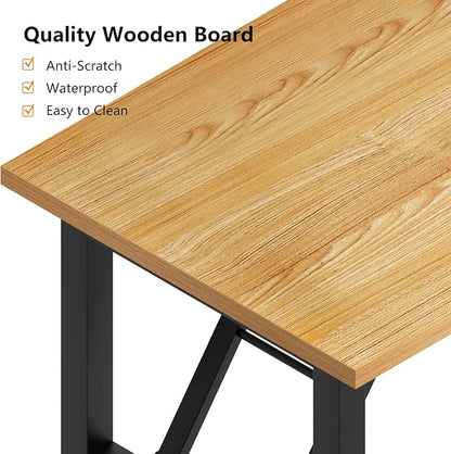 Need Home Office Desk - 62 Inches Large Computer Desk Sturdy Black Table Foldable Desk Gaming Computer Table No Assembly Required Teak AC5BB(157.5 * 60)