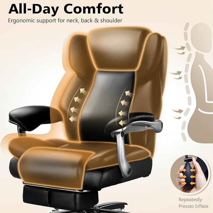 Indulgear 500lbs Heavy Duty Comfy Office Chair, Reclining Big and Tall Office Chair for Heavy People, High Back Executive Chair with Adjustable Lumbar Support,Pocket Spring Cushion