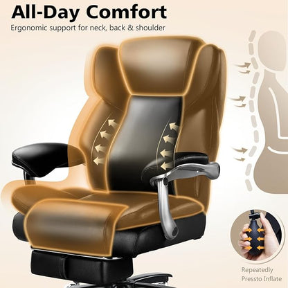 Indulgear 500lbs Heavy Duty Comfy Office Chair, Reclining Big and Tall Office Chair for Heavy People, High Back Executive Chair with Adjustable Lumbar Support,Pocket Spring Cushion
