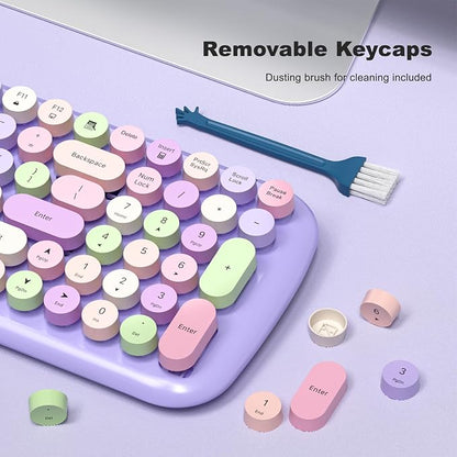 Wireless Keyboard and Mouse Combo, 2.4GHz Wireless Retro Keyboard and Mouse for PC/Laptop/Desktop/Windows (Purple Colorful)