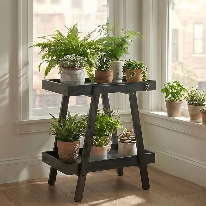 IPARTS EXPERT Farmhouse Side Table, 2-Tier Industrial End Table Black | Heavy Duty 150 LBS Idea for Living Room, Bedroom, Entryways, Home Offices Easy Assembly