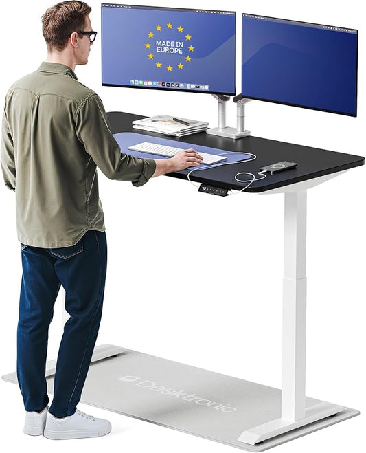 Desktronic HomeOne Standing Desk 54x28 — Ergonomic Sit Stand Home Office Desk, Made in Europe, Electric Dual Motor Height Adjustable, USB & USB-C Charging, Wobble-Free, Touchscreen, 3 Memory Presets