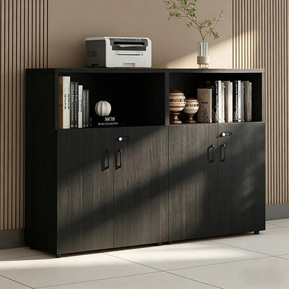 File Cabinet with Password Lock, Wood Lateral Filing Cabinet for Letter/A4 Files, 3 Drawer with Door, Printer Stand with Open Shelves for Home Office