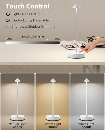Cordless Table Lamps Rechargeable, 6000mAh Battery Operated LED Desk Lamp Outdoor Waterproof Portable Touch Dimmable Table Night Light for Patio Restaurant Dining Home Set of 2 White
